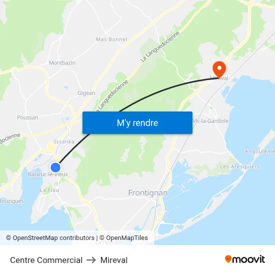 Centre Commercial to Mireval map