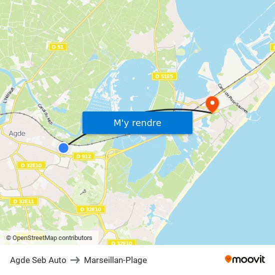 Agde Seb Auto to Marseillan-Plage map