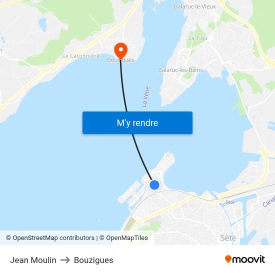 Jean Moulin to Bouzigues map