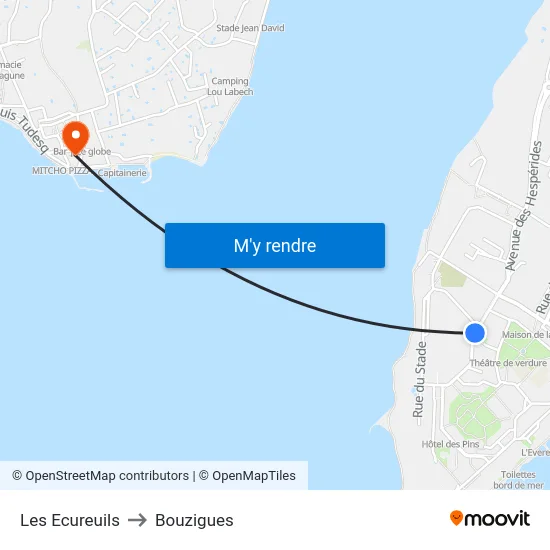 Les Ecureuils to Bouzigues map