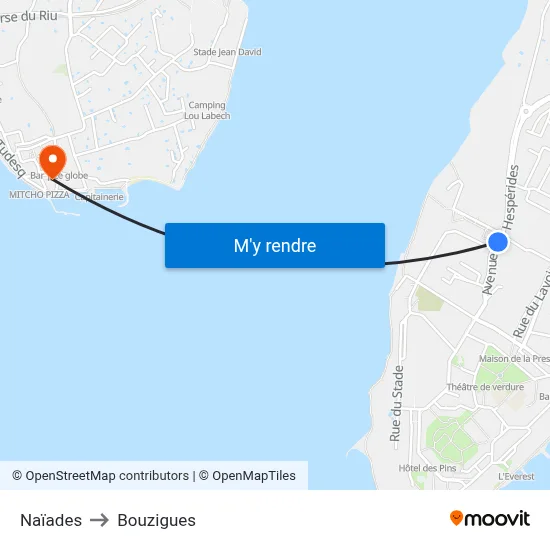 Naïades to Bouzigues map