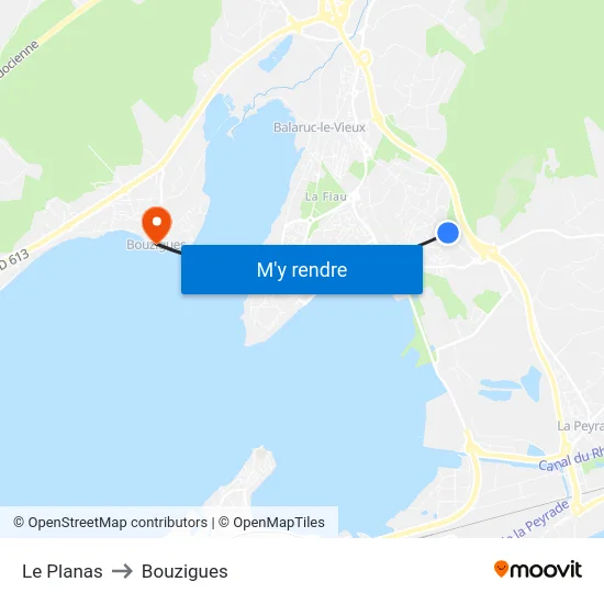Le Planas to Bouzigues map