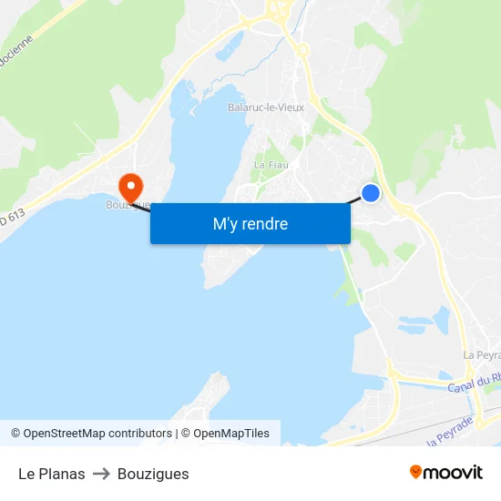 Le Planas to Bouzigues map