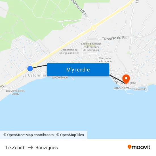Le Zénith to Bouzigues map