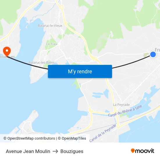 Avenue Jean Moulin to Bouzigues map