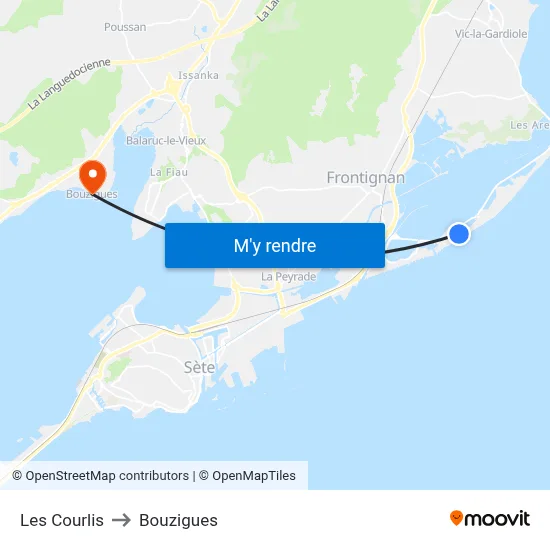 Les Courlis to Bouzigues map