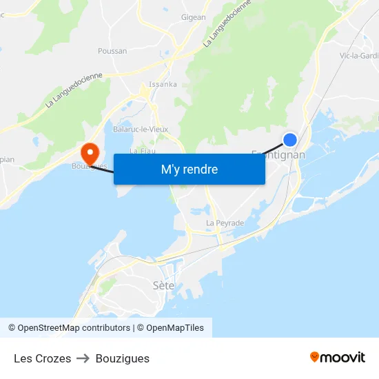 Les Crozes to Bouzigues map