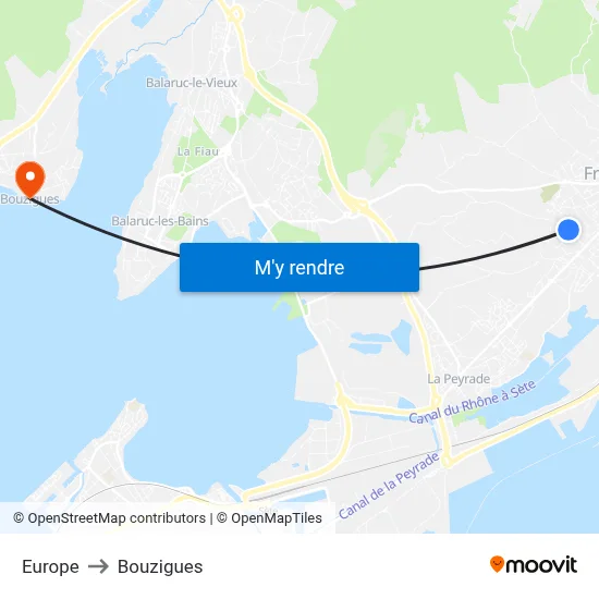 Europe to Bouzigues map