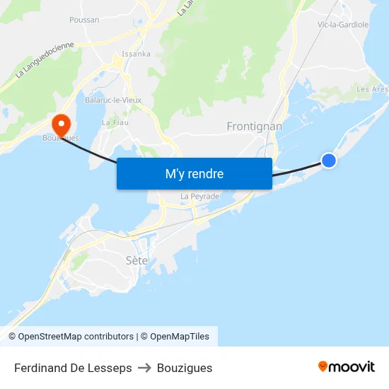 Ferdinand De Lesseps to Bouzigues map