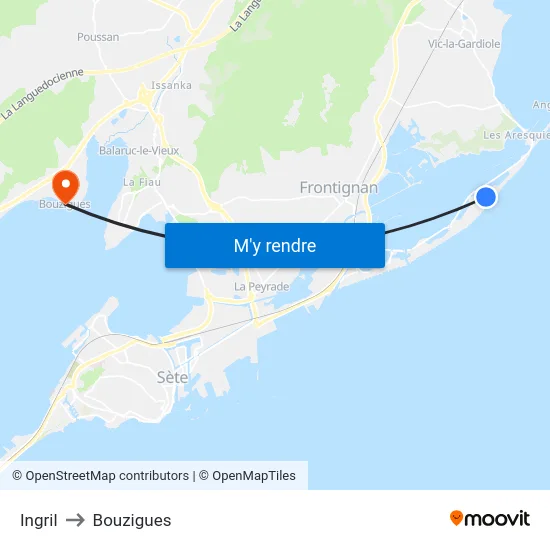 Ingril to Bouzigues map