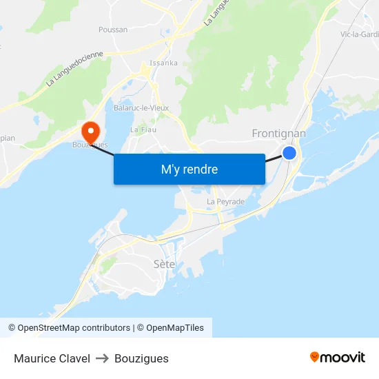 Maurice Clavel to Bouzigues map