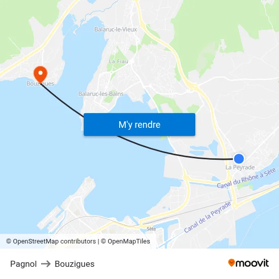 Pagnol to Bouzigues map