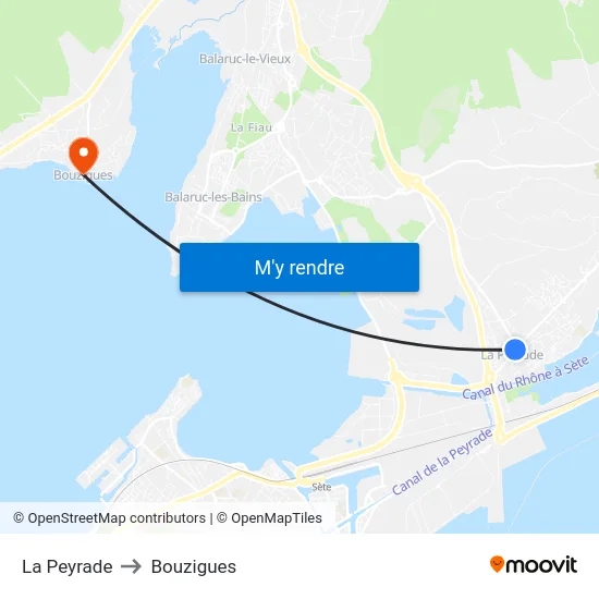 La Peyrade to Bouzigues map