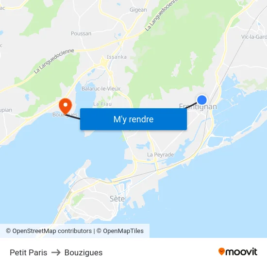 Petit Paris to Bouzigues map