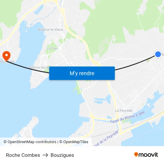 Roche Combes to Bouzigues map