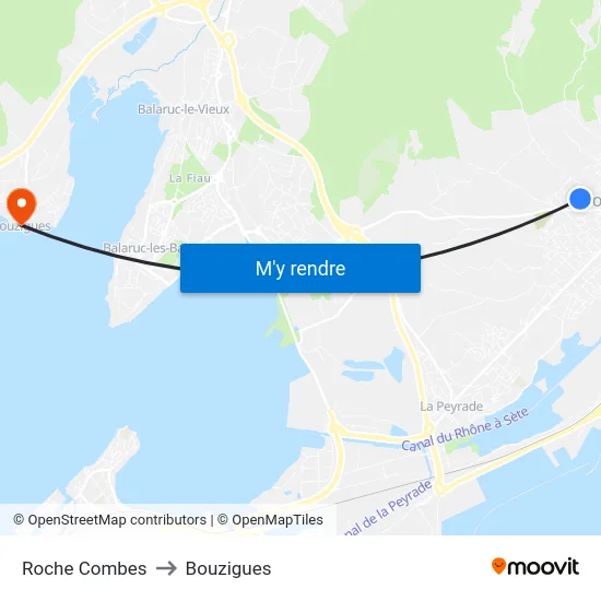 Roche Combes to Bouzigues map
