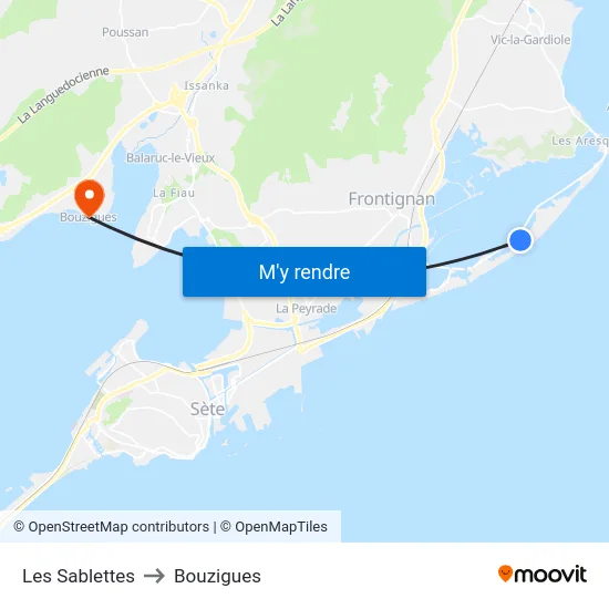 Les Sablettes to Bouzigues map