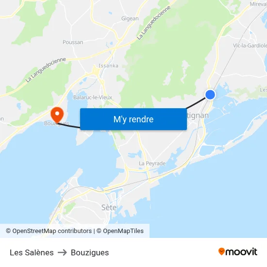 Les Salènes to Bouzigues map