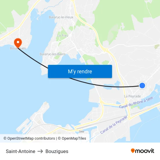 Saint-Antoine to Bouzigues map