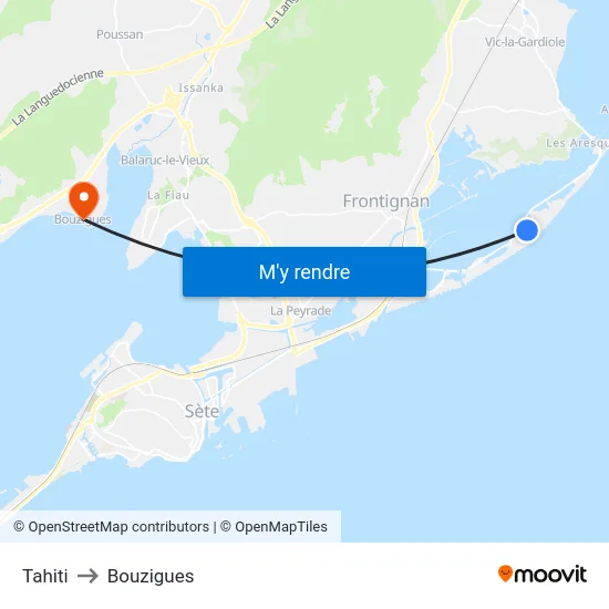 Tahiti to Bouzigues map