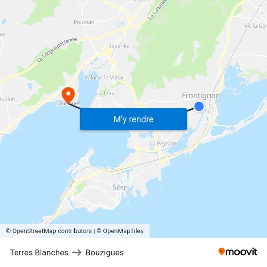 Terres Blanches to Bouzigues map