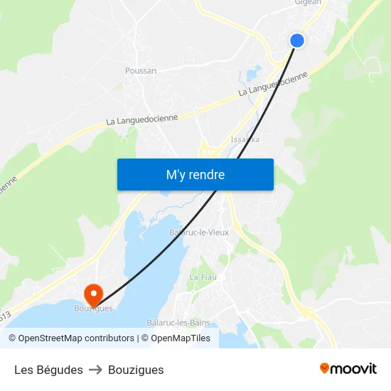 Les Bégudes to Bouzigues map