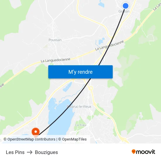 Les Pins to Bouzigues map
