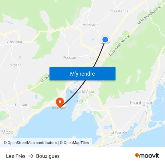 Les Près to Bouzigues map