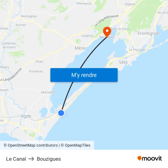 Le Canal to Bouzigues map