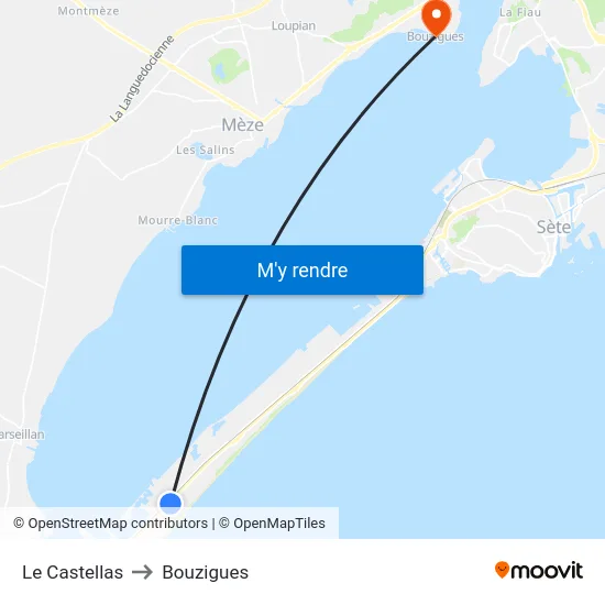 Le Castellas to Bouzigues map