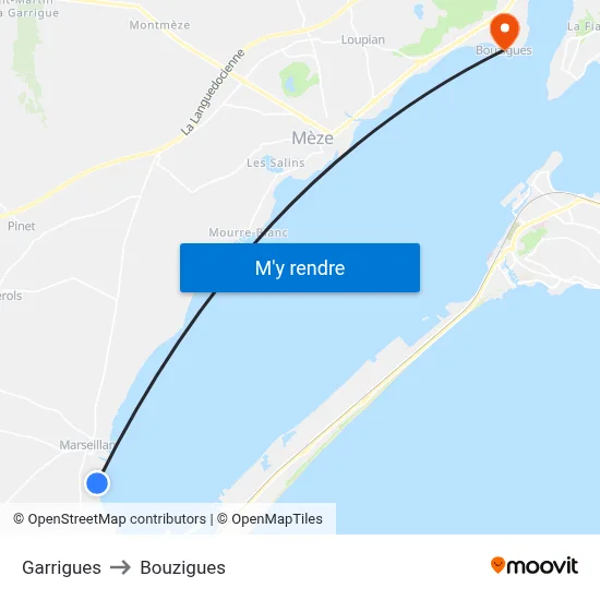 Garrigues to Bouzigues map