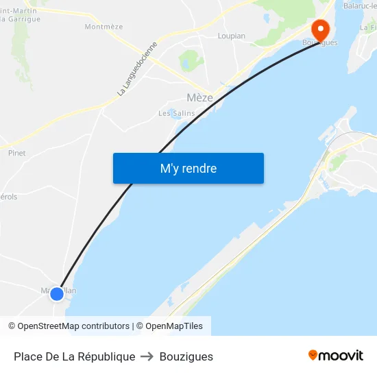 Place De La République to Bouzigues map