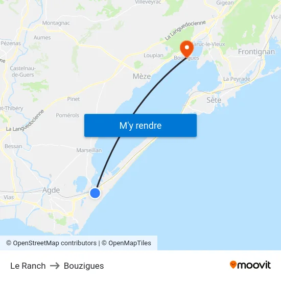 Le Ranch to Bouzigues map