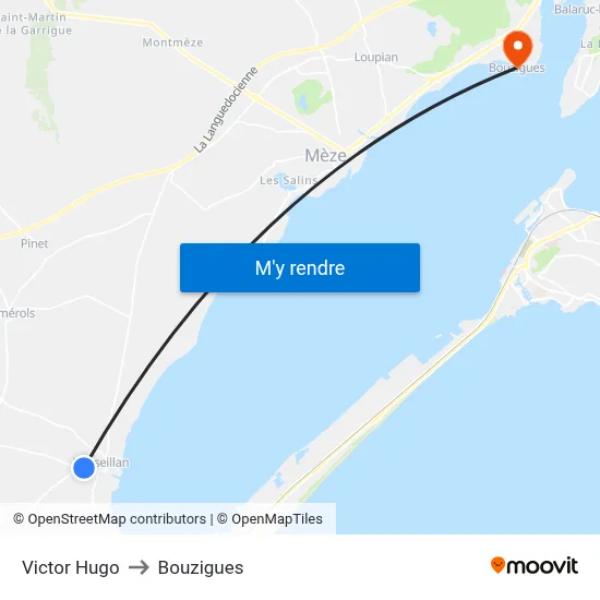 Victor Hugo to Bouzigues map