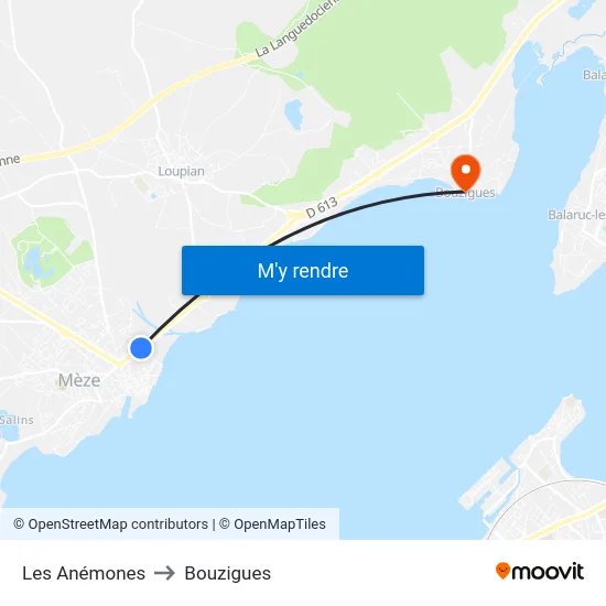 Les Anémones to Bouzigues map