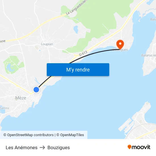 Les Anémones to Bouzigues map