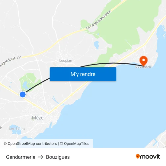 Gendarmerie to Bouzigues map