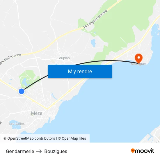 Gendarmerie to Bouzigues map