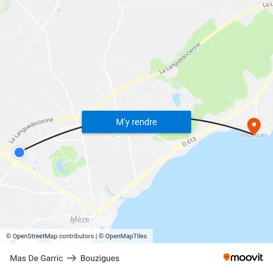 Mas De Garric to Bouzigues map
