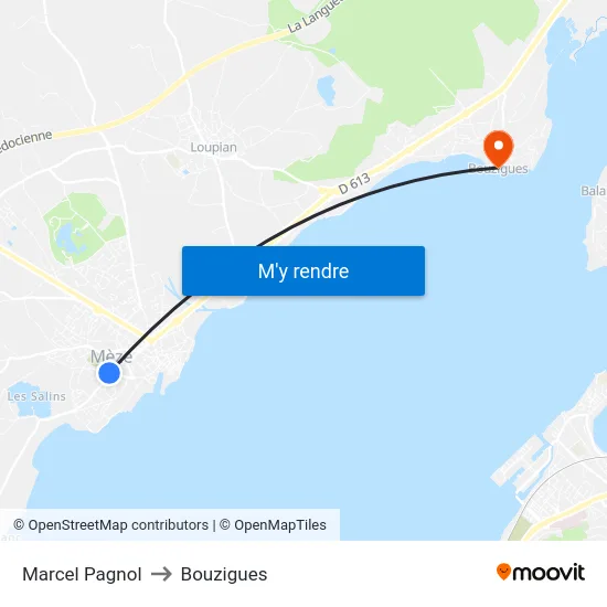 Marcel Pagnol to Bouzigues map