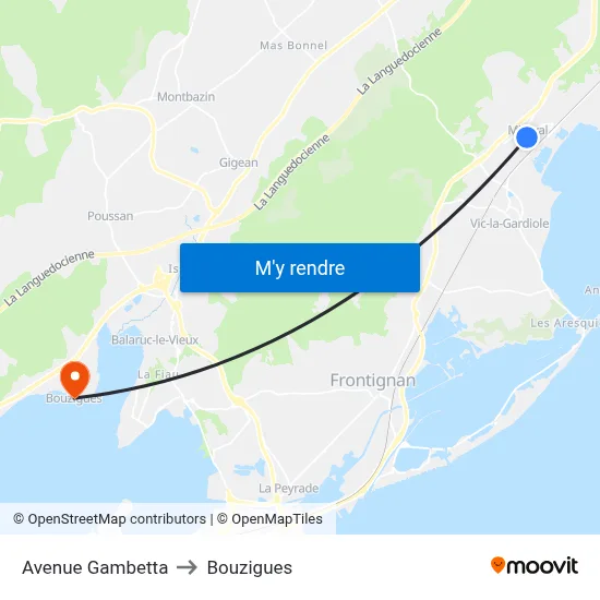 Avenue Gambetta to Bouzigues map