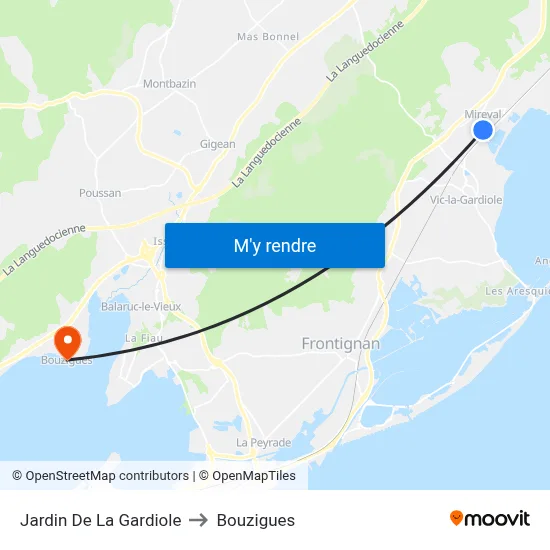 Jardin De La Gardiole to Bouzigues map