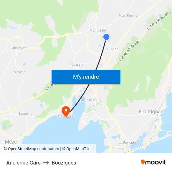 Ancienne Gare to Bouzigues map