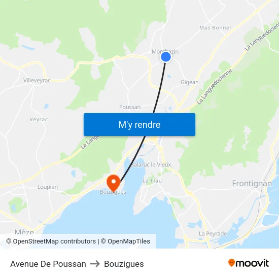 Avenue De Poussan to Bouzigues map