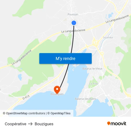 Coopérative to Bouzigues map