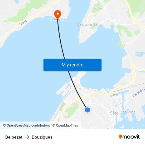 Belbezet to Bouzigues map