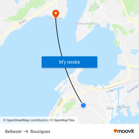 Belbezet to Bouzigues map