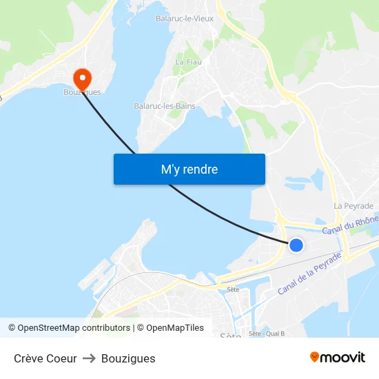 Crève Coeur to Bouzigues map
