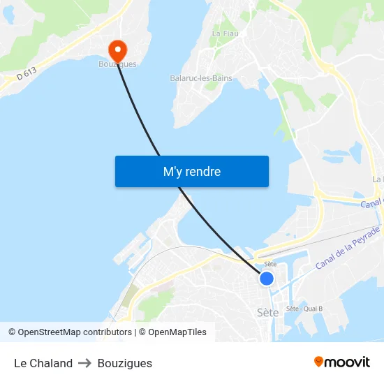 Le Chaland to Bouzigues map