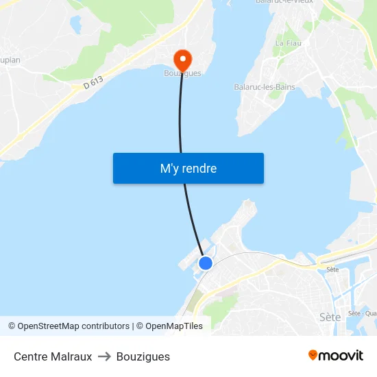Centre Malraux to Bouzigues map